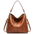 Women's brown slouchy PU leather hobo shoulder bag
