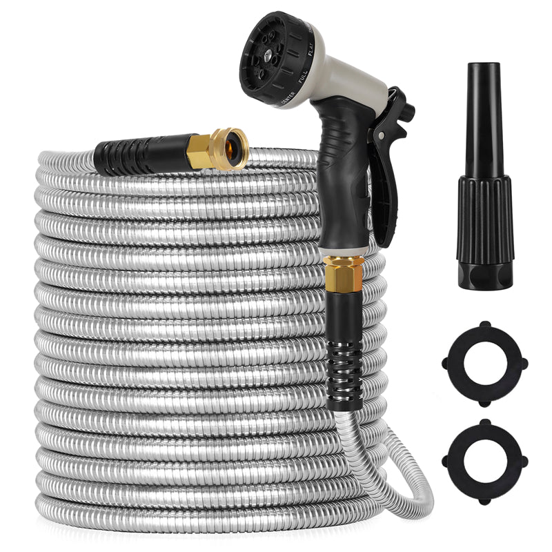 Stainless Steel Flexible Garden Hose with Spray Nozzle — product image