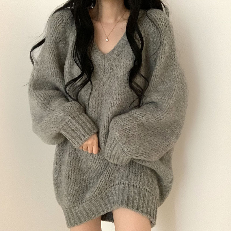 Women's Oversized V-Neck Longline Sweater — product image