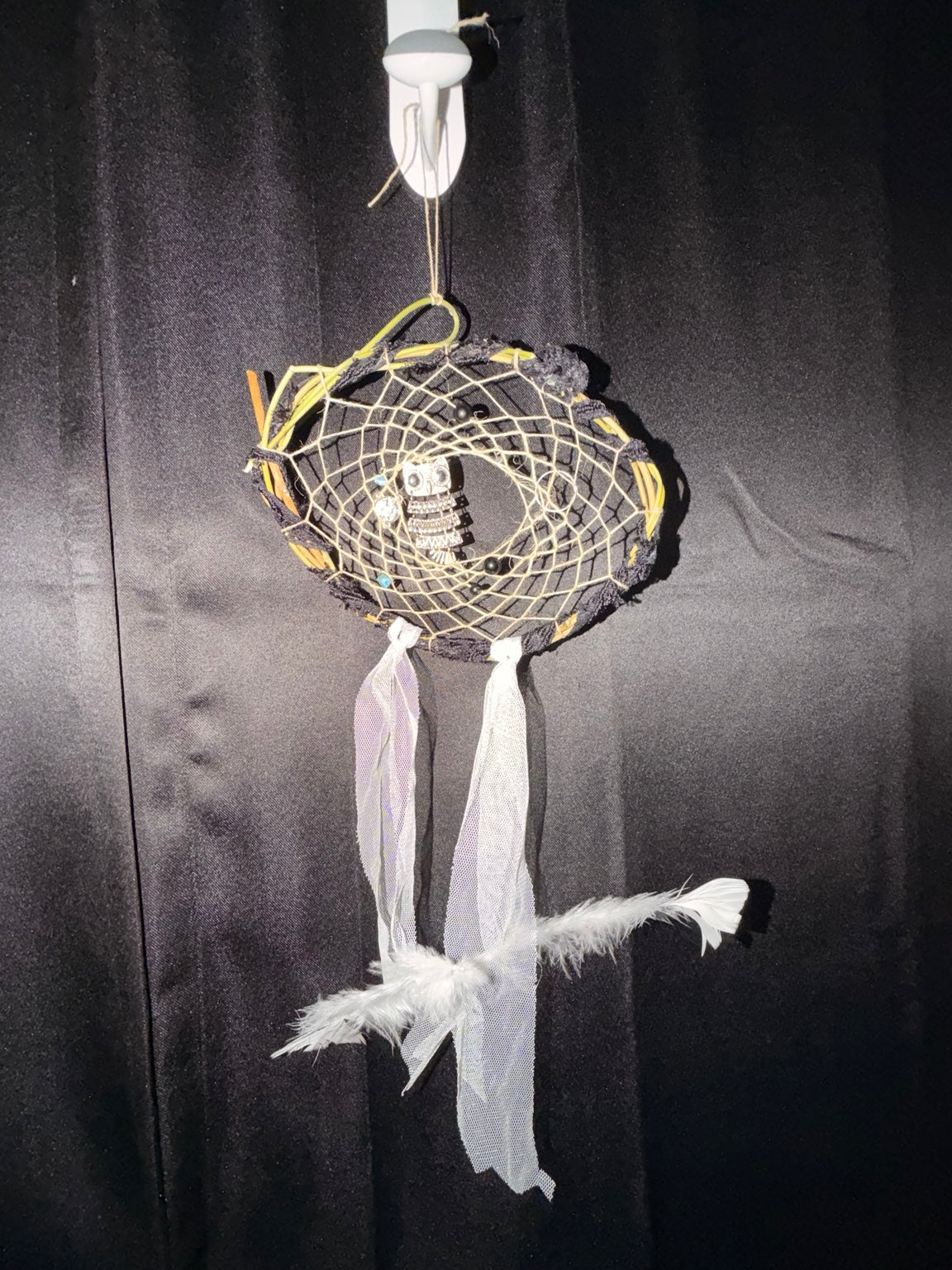 Silver-Tone Owl & White Feather Dreamcatcher