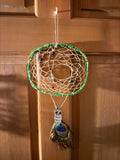 Green Owl & Peacock Feather Dreamcatcher