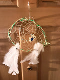Green Owl & White Feather Dreamcatcher