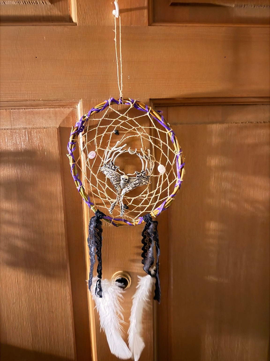 Purple Moth Charm & Feather Dreamcatcher