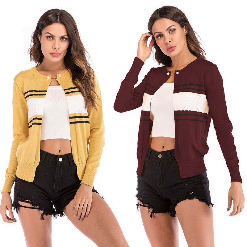 Women's striped knit cardigan product view