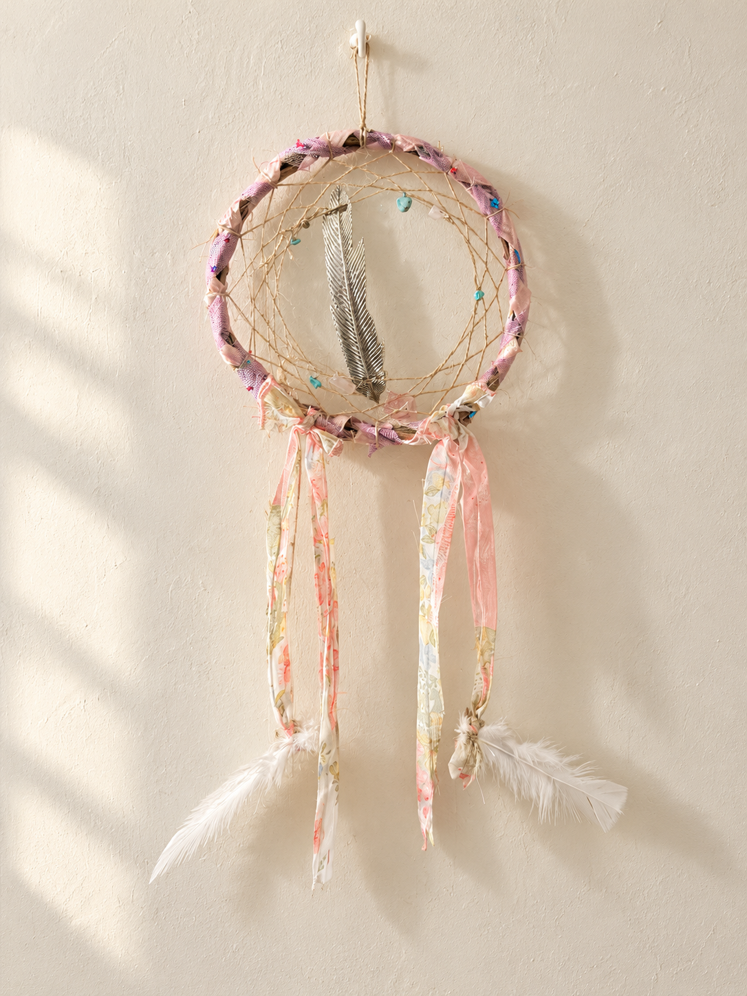 Pastel Silver-Tone Feather Dreamcatcher — styled product image